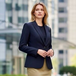 🌻NEW Scotch & Soda Women’s Navy pinstripe Single-breasted Blazer Size Medium